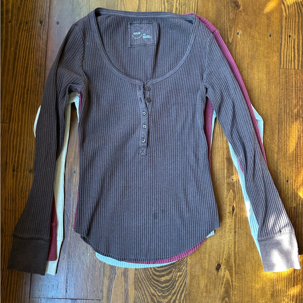 💥Deal💥 Ribbed Long Sleeve Henley Tops - Picture 4 of 10